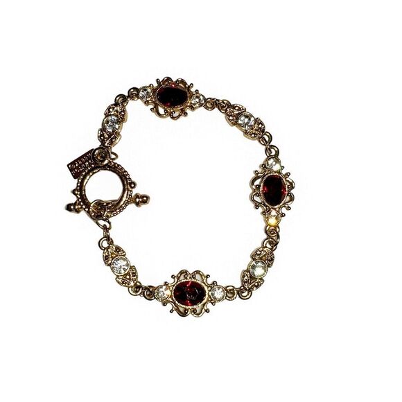 Downton Abbey Crystal Link Toggle Bracelet Red Ruby Rhinestones Jewels Gold O/S - Picture 3 of 3